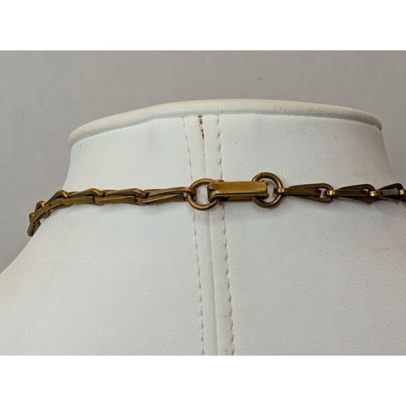 Vintage Brass Necklace Heraldic Shield Pendant W/ Lion Enamel & Rhinestones 15" - Picture 4 of 9